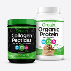 Orgain Grass-Fed Hydrolyzed Collagen Peptides Protein Powder Mixed with Orgain Natural Plant-Based mostly Protein Powder in Iced Espresso Taste