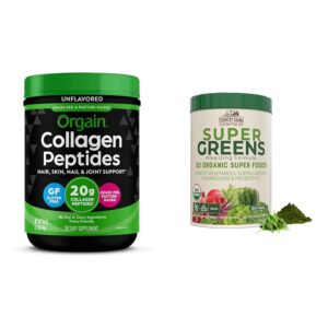 Orgain Hydrolyzed Collagen Peptides Powder with Nation Farms Tremendous Greens, That includes 50 Natural Superfoods