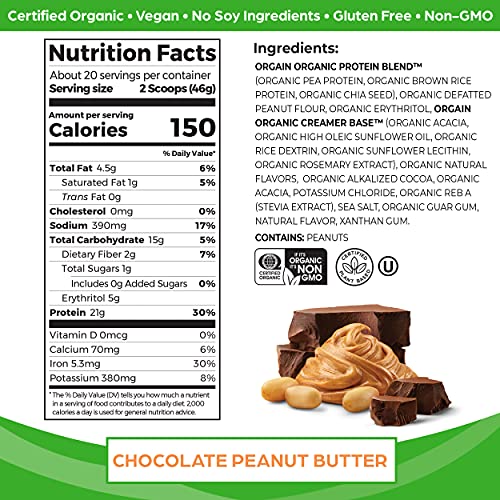 Orgain Natural Vegan Protein Powder - Chocolate Peanut Butter and Vanilla Bean Flavors (21g Protein Every) - Plant-Primarily based, Gluten-Free, Non-GMO - Whole Weight 4.06 lbs