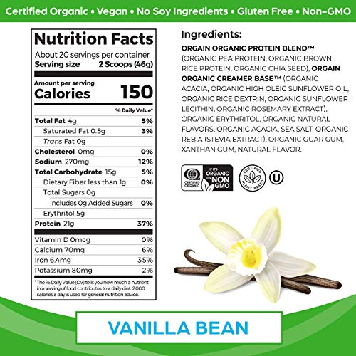 Orgain Natural Vegan Protein + Superfoods Powder, Vanilla Bean Taste - Plant-Based mostly, Gluten-Free