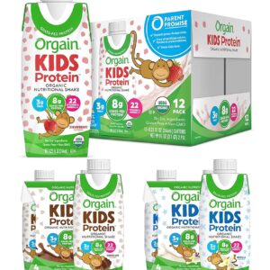 Orgain Natural Youngsters Protein Dietary Shake Selection Pack: Strawberry, Chocolate, and Vanilla – 8.25 Fl Oz (Set of 4)