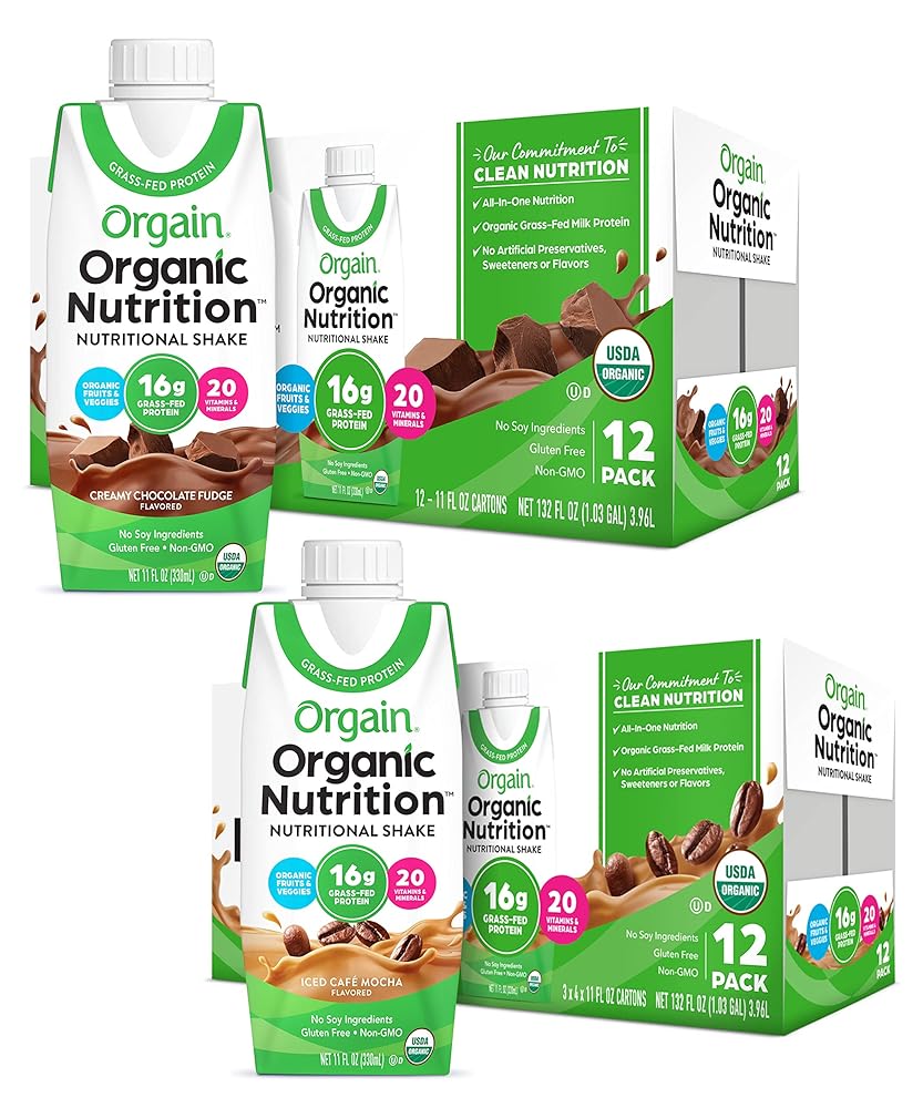 Orgain Natural Dietary Shake – Creamy Chocolate Fudge & Iced Cafe Mocha, 11 Fl Oz (12-Pack)