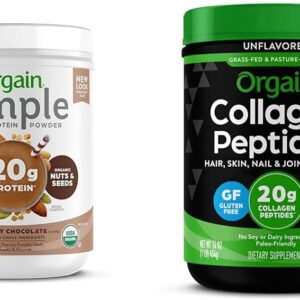 Orgain Natural Easy Vegan Protein Powder – Chocolate Taste, 1.25lb; Unflavored Hydrolyzed Collagen Peptides Powder, 1lb