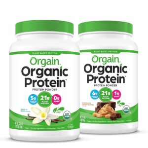 Orgain Natural Vegan Protein Powder – Chocolate Peanut Butter and Vanilla Bean Flavors (21g Protein Every) – Plant-Primarily based, Gluten-Free, Non-GMO – Whole Weight 4.06 lbs