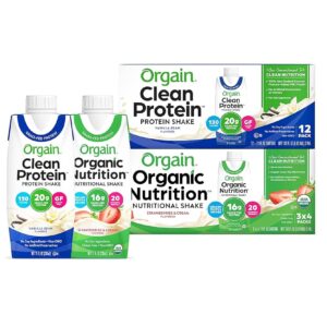 Orgain Vanilla Bean Clear Protein Shake (12-Pack) with Grass-Fed Dairy and Orgain Natural Dietary Protein Shake with Strawberries & Cream (12-Pack)